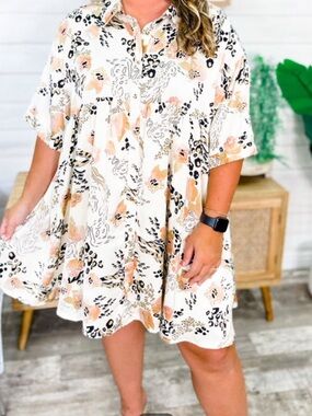 entro Cream Floral & Leopard Print Midi Dress
